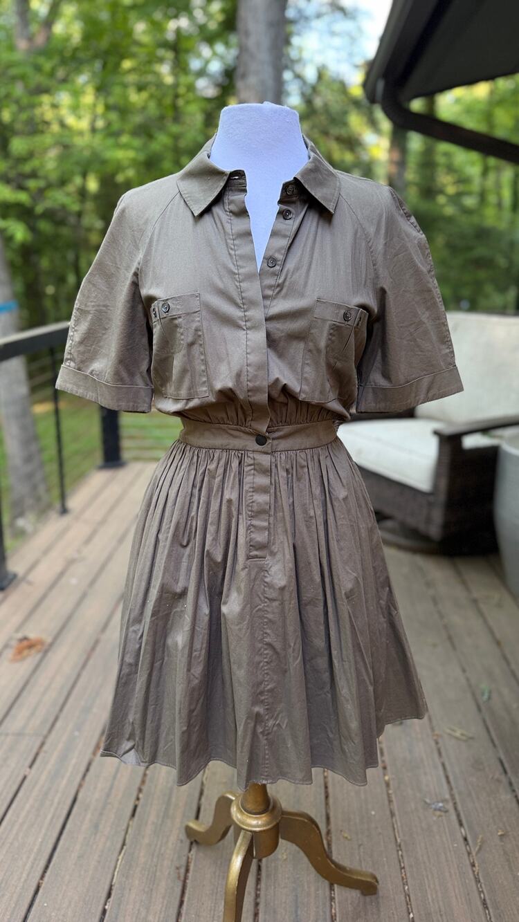 Jason Wu Taupe / Olive Utility Shirt Dress Pleated Fit Flare Midi Dress 12